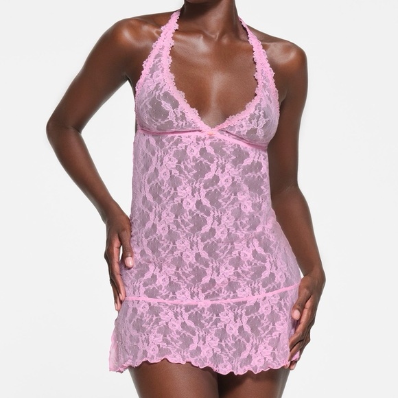 NWT Skims Sold Out Stretch Lace Halter Mini Dress - Medium - Picture 2 of 5